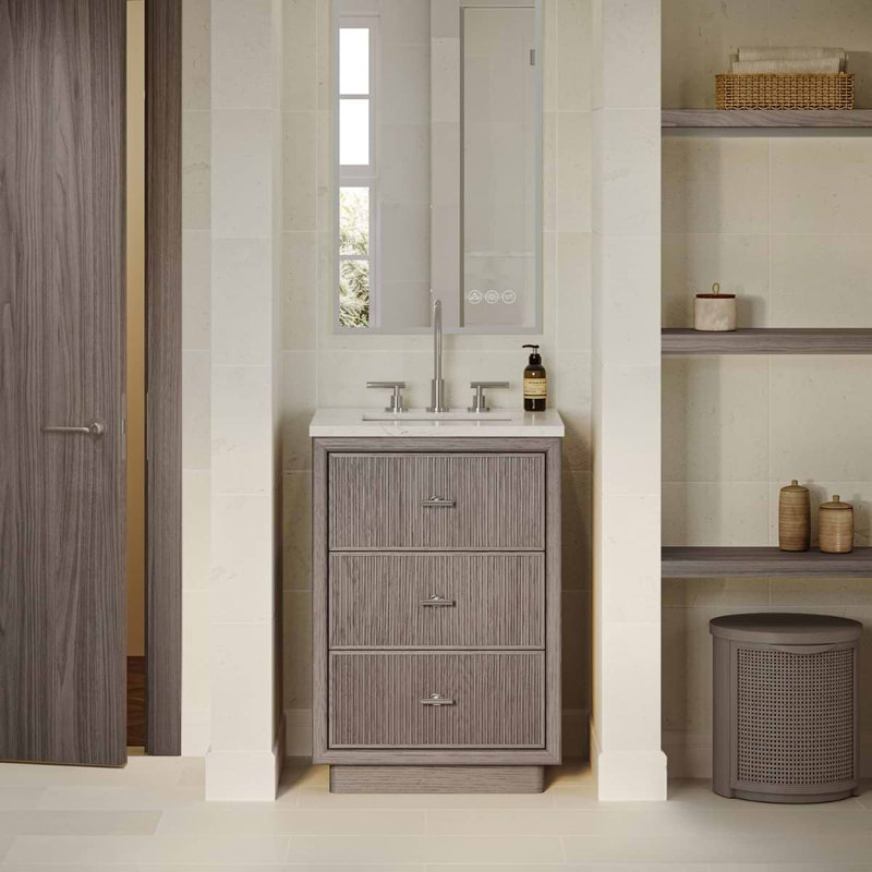 Rhett Vanity, Steel Oak, 24" W, Carrara Marble