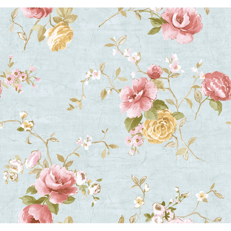  Papier peint à motif floral Bedfordshire, Bleu ciel / œillet