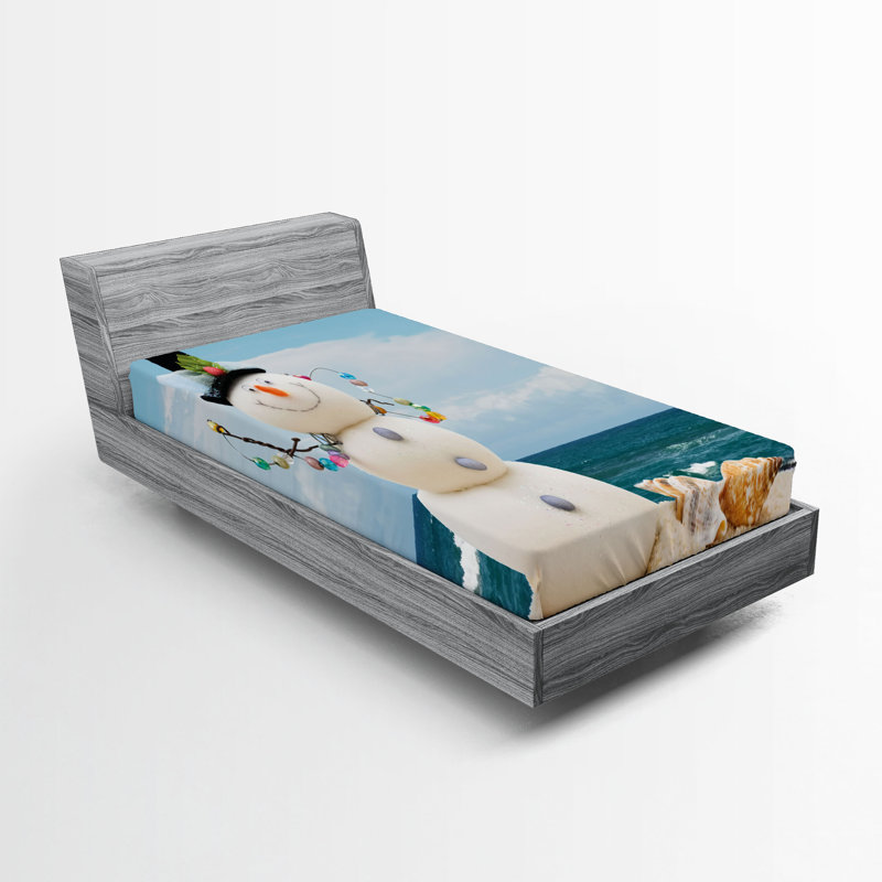 Ambesonne Snowman Fitted Sheet 2-Pack Winter Vacation Coastal Multicolor, Twin Fitted Sheet
