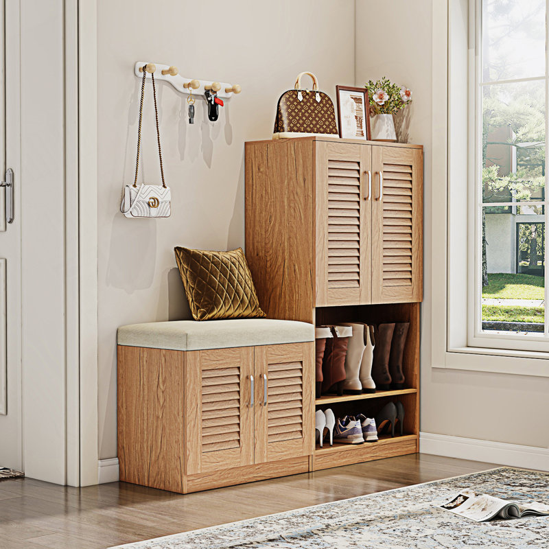 Armoire à chaussures multifonctionnelle avec banc, banc à chaussures avec coussin, étagère à chaussures autoportante, armoire d'entrée