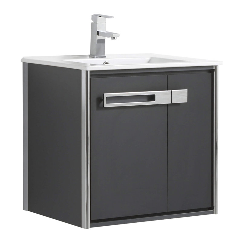 Meuble-lavabo simple l 24 po x P 18,31 po x H 23,25 po, Gris Onix, Chrome poli