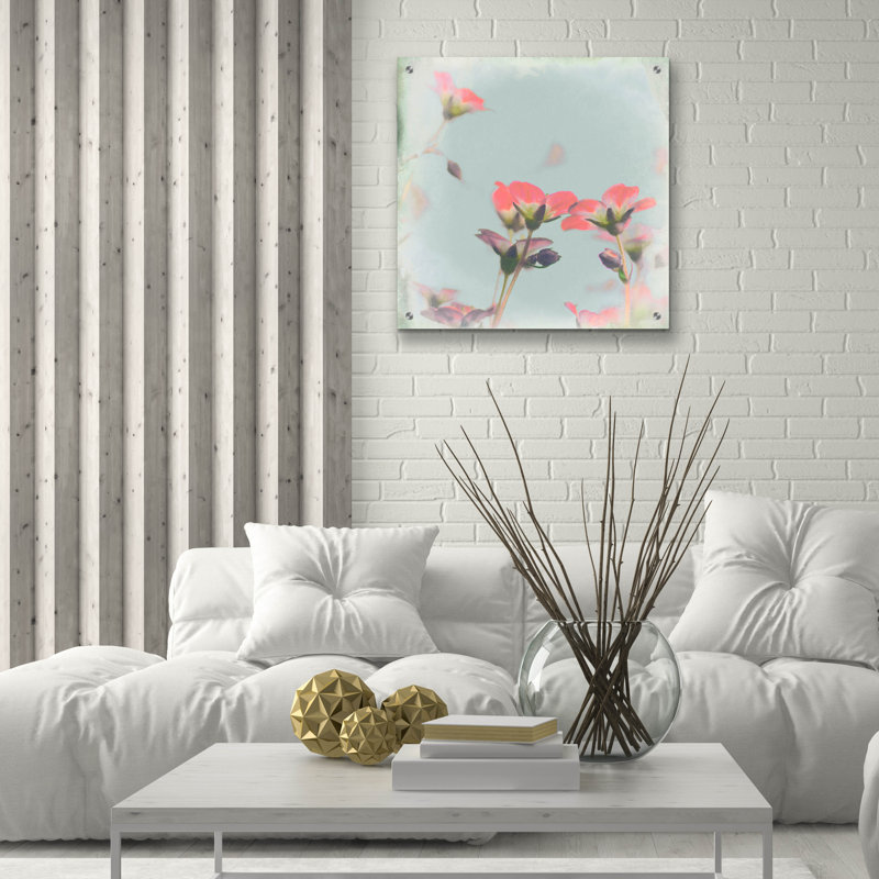 Art mural épique «Little Pink Flowers on Blue» par Tom Quartermaine, H 24 po x l 24 po