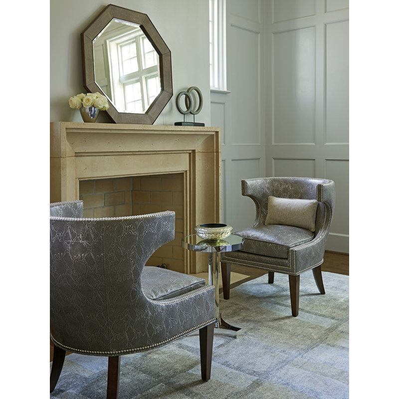 Greta Gray Leather Armchair with Walnut Veneer Accents