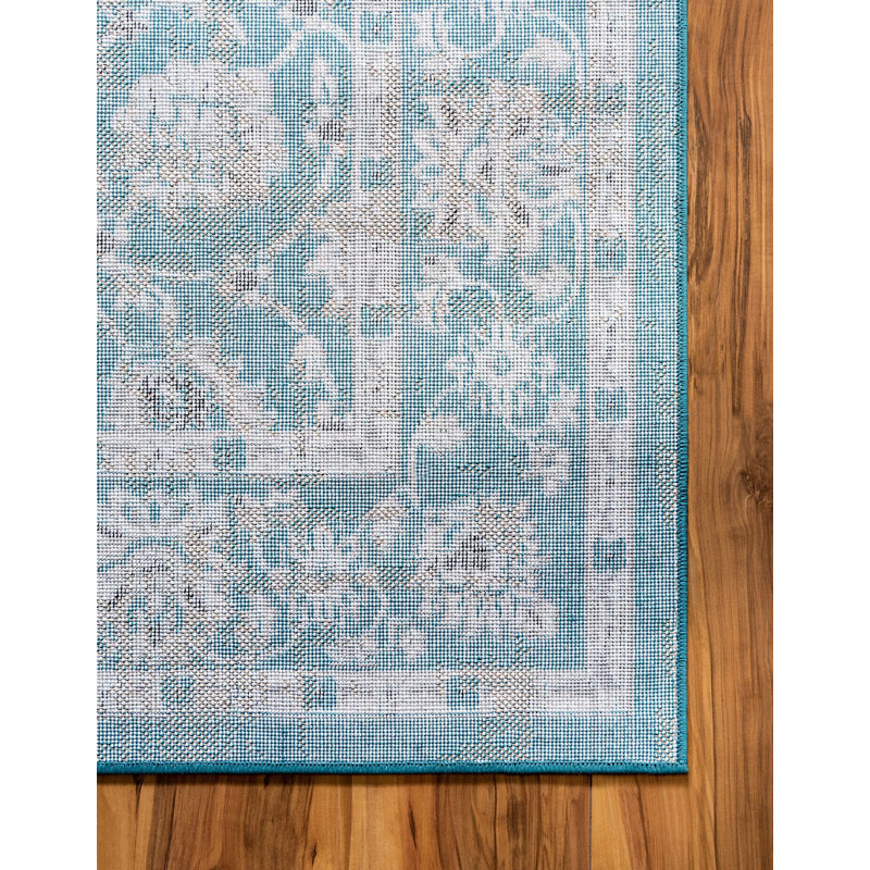 Tapis transitionnel de couleur lagon Esveidy, Rectangle 8 pi x 10 pi