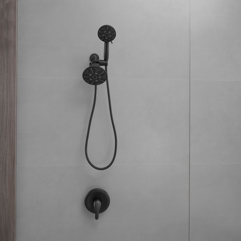 Single-Handle Dual Shower Faucet Set Trim Kit 1.8 GPM With Valve Filtered Handheld Shower Head, Matte Black