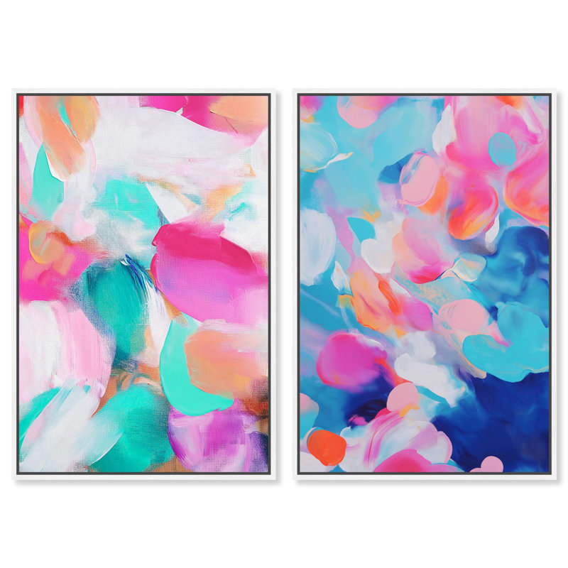 Fluid Pulse Duo Canvas Print Sunset Pink Wall Decor Set by Art Remedy, Black Frame, 10 x 15, H 46 po x l 31 po, White Frame