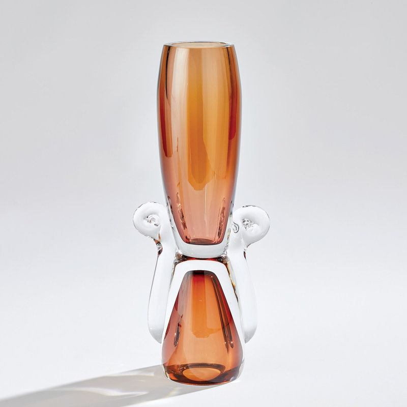 Lydia Handmade Glass Table Vase, Amber/Clear, 18" H x 7.5" W x 4.5" D