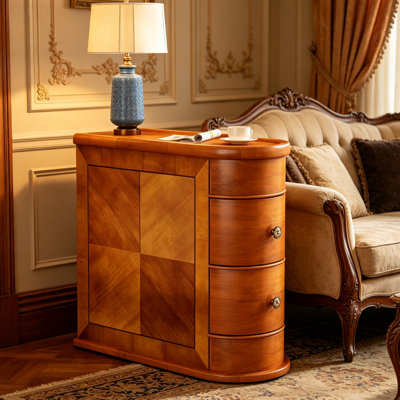 Table de bout vintage en bois massif avec 2 tiroirs, table d'appoint européenne, table de chevet mince pour la chambre à coucher