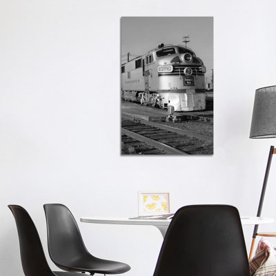 1950s-1960s Streamlined Burlington Route Railroad Train Diesel Locomotive Engine At Station by Vintage Images - Wrapped Canvas Gallery-Wrapped Canvas Giclée