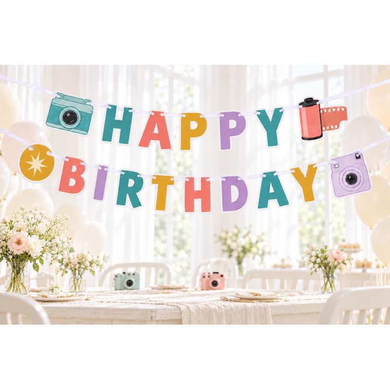 Little Photographer Happy Birthday Banner, Camera Party Garland, Cardstock Birthday Decorations