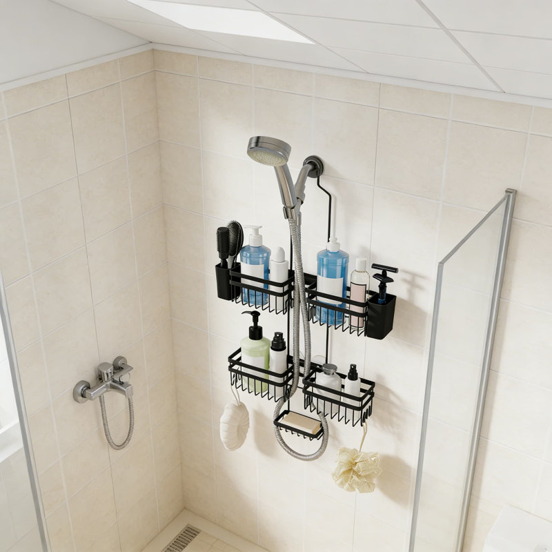 Adjustable 3-Tier Shower Caddy With Heavy-Duty Suction Cups - Rustproof Anti-Swing Hanging Organizer For Bathroom Storage
