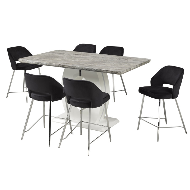Ensemble bistro 7 pièces, blanc / noir, Noir, 7