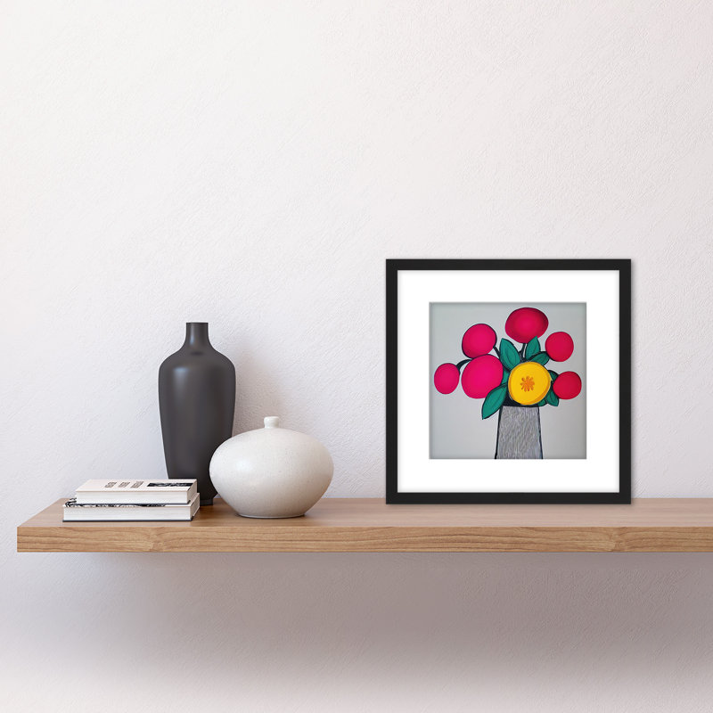 Modern Abstract Ruby Flowers Vase Boho 1 Piece Single Picture Frame Wall Art