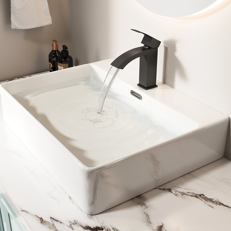 6.81" Single Hole Bathroom Faucet With Handle, Matt Black, , Mid Arc Spout, Stain - , Ss304 And Ceramic, Manual Operation Black Handle Faucet, Water Supply, Build, Ceramic Cartridge, Deck Mounted