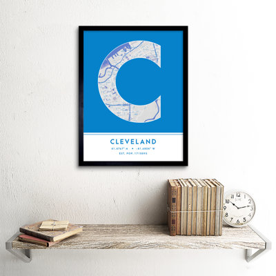Cleveland City Map Cleveland Blue by Wee Blue Coo - Single Picture Frame Typography