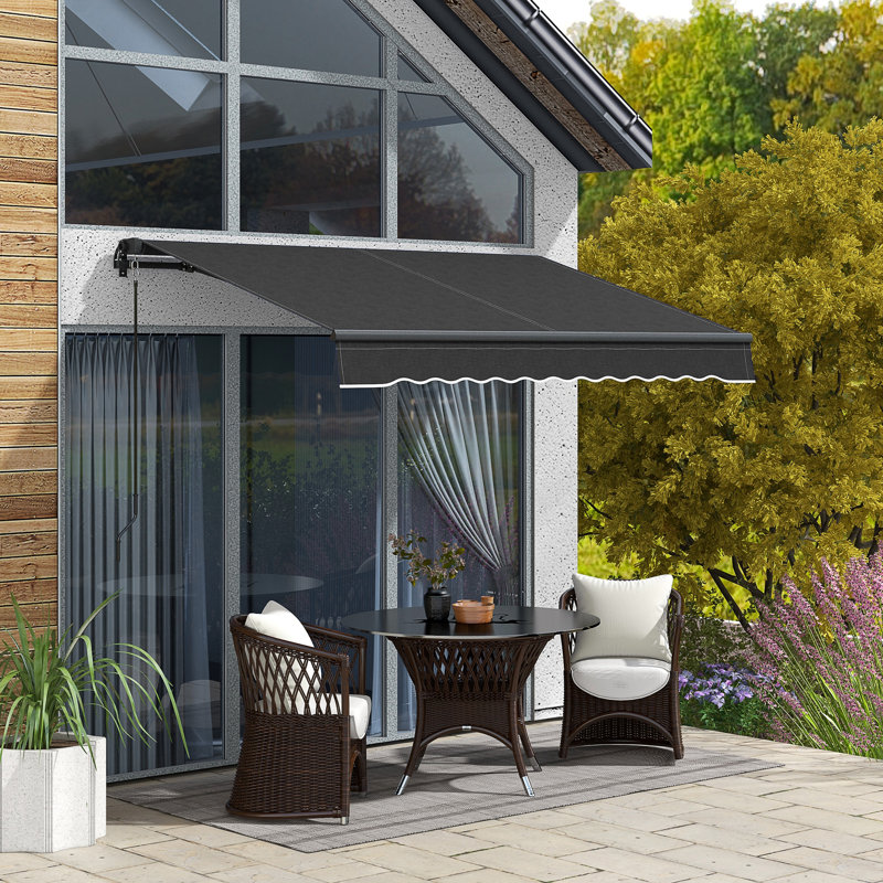 Outsunny Polyester Cover Retractable Patio Awning, Dark Gray, Solid Color, 98.5" W x 78.75" D