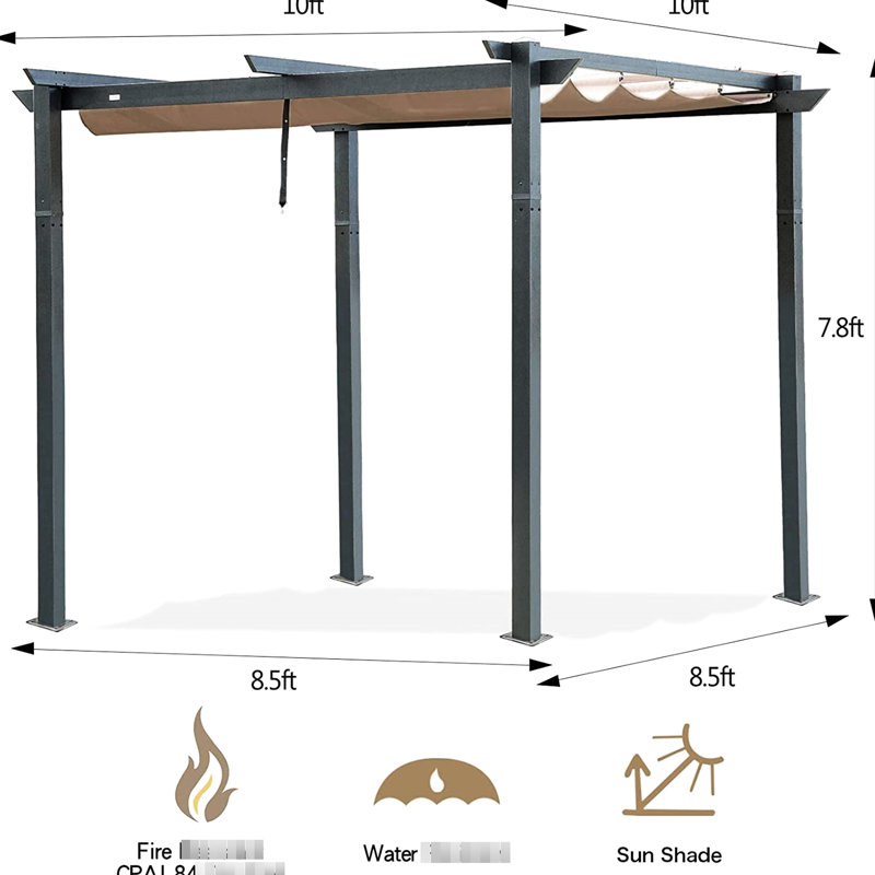 Pergola d'extérieur à auvent rétractable - abri de jardin pour patio en aluminium avec abri de jardin