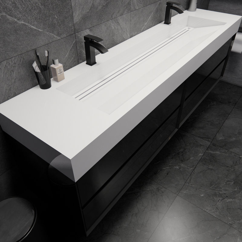 Meuble-lavabo double 84 po Albizu, Noir