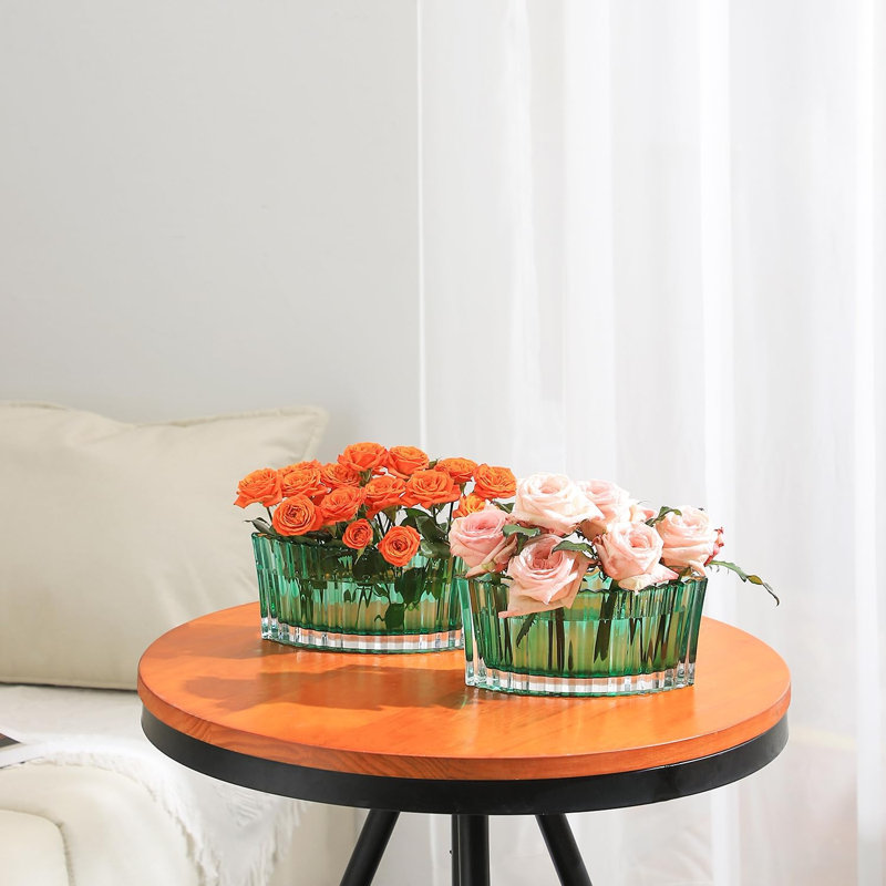 Vase de table en verre Andrika, Vert, H 4 po x l 7,3 po x P 5,35 po