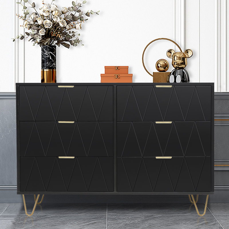 Marable 6 Drawer 100.1cm W Double Dresser, Black