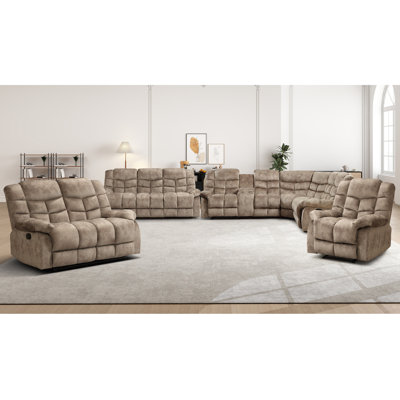 Burrier 4-Piece Modern And Upholstered Soft Manual Reclining Living Room Set