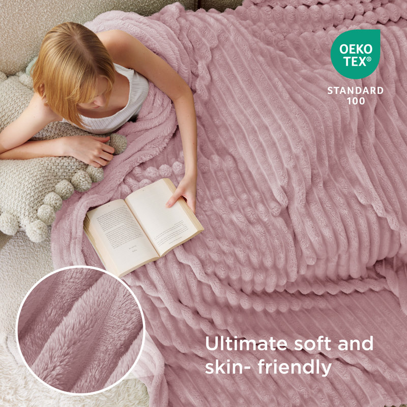 Couvre-lit de Noël 280 g / m² avec jeté en peluche rayé GentleSoft ™ - 90% flanelle, cadeau d'hiver chaud  , Très grand lit
