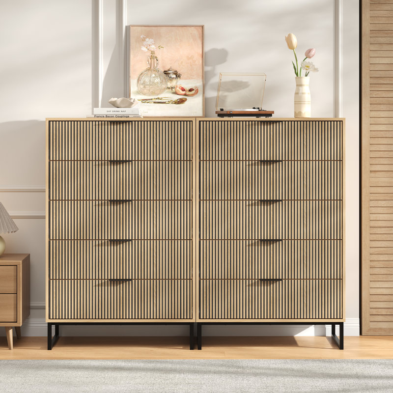 Ensemble de chambre à coucher 2 pièces, commode à tiroirs hauts et commode décorative avec armoire de rangement