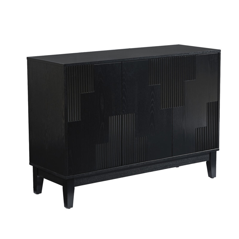 Buffet Mid-Century moderne avec rangement et patchwork à rayures verticales pour la décoration intérieure, Black