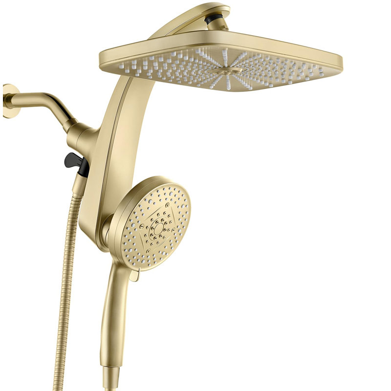 Rain Shower Head, High Pressure, 10 Sprays Handheld Shower Head, Shower Heads With Handheld Spray Combo, Gold