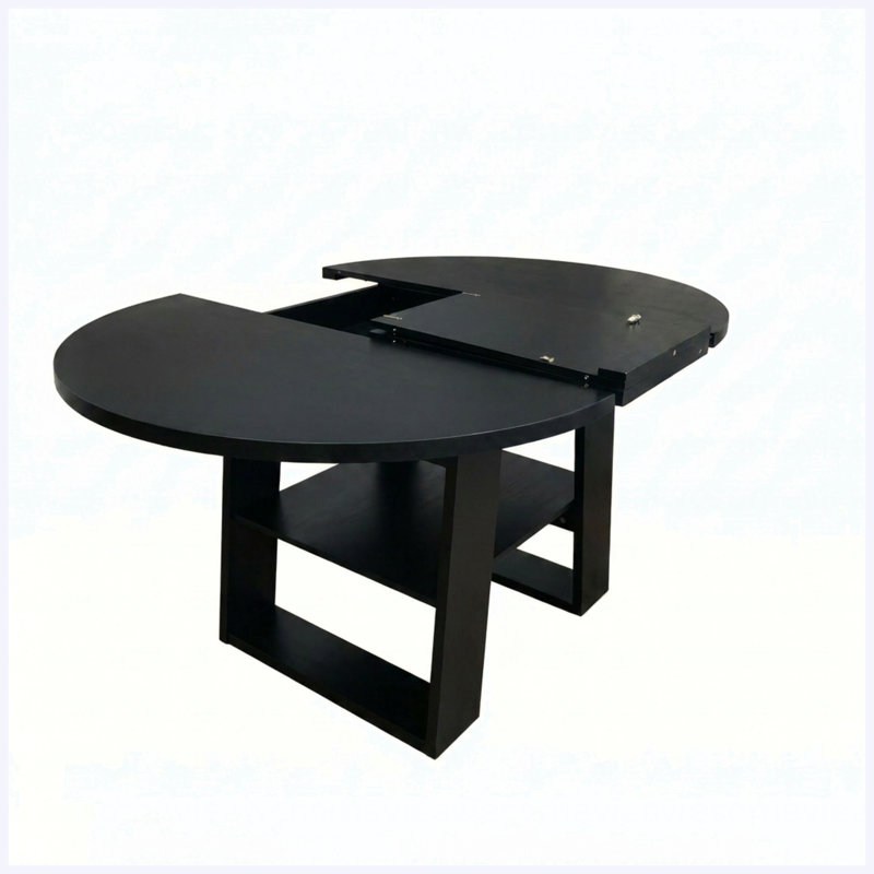 Table de salle à manger extensible ronde 43,3 "à 59" pour 4-6, table de cuisine ronde à ovale avec rallonge rabattable, base stable en H et tablette de rangement, noir
