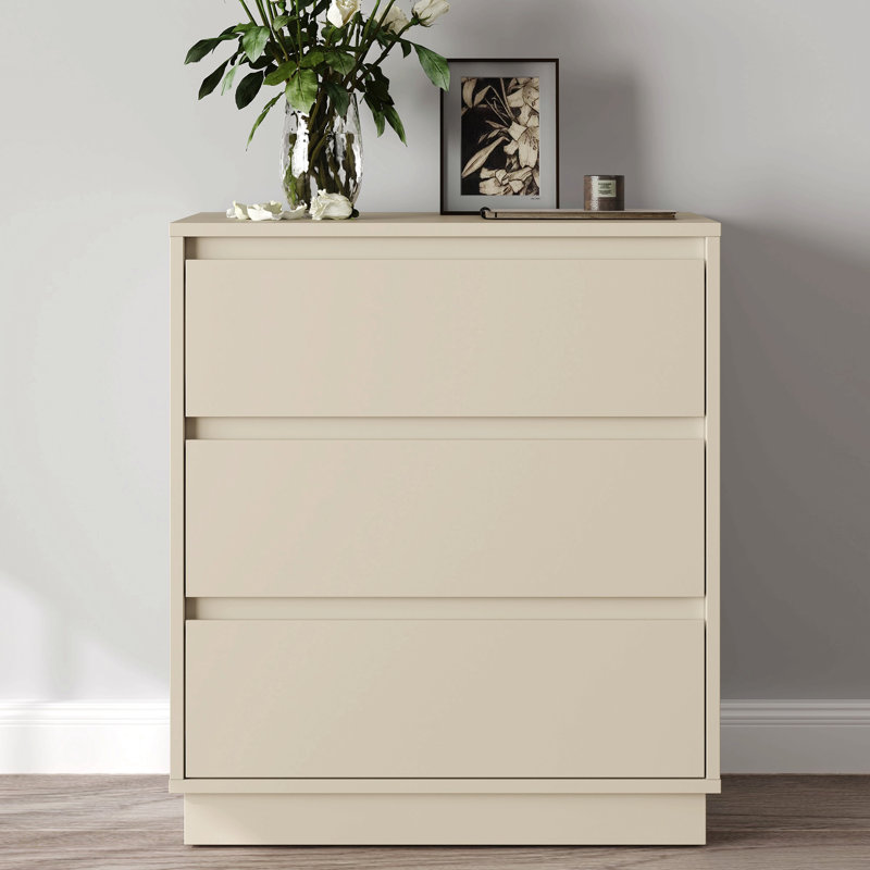 Grand ensemble de 2 commodes à 3 tiroirs, table de chevet moderne pour chambre à coucher, table de chevet large avec système coulissant dissimulé, commode en bois pour le salon, vestibule, beige