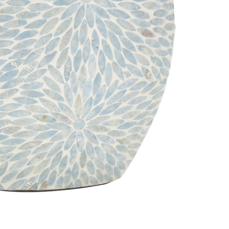 Pragathi Mother of Pearl Shell Handmade Large Mosaic Floral Decorative Light Blue Vase with Cream Underlay