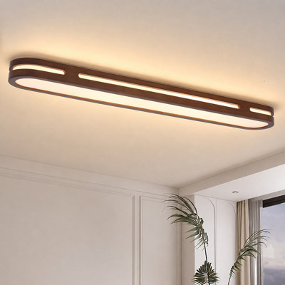 40" Modern Linear Dimmable Solid Wood Led Flush Mount Ceiling Light