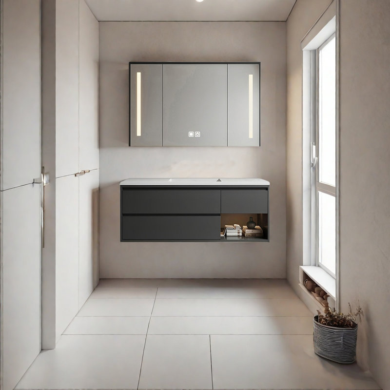 Armoire de salle de bain luxueuse, Gris foncé, 47"