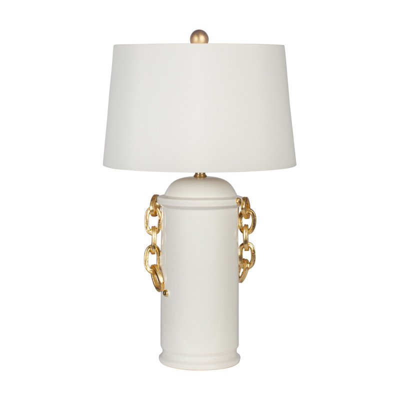 Creamy White Ceramic Table Lamp with Gold Chain Accents