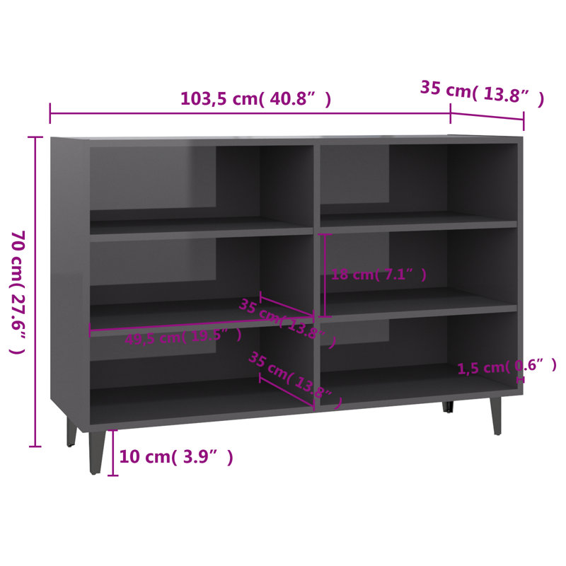 Ayanti 70 cm H x 103.5 cm W Standard Bookcase, High Gloss Grey
