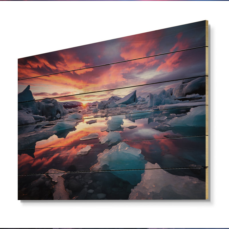 Glacier Landscape Sunset, photographie II sur bois, H 24 po x l 32 po x P 0,78 po