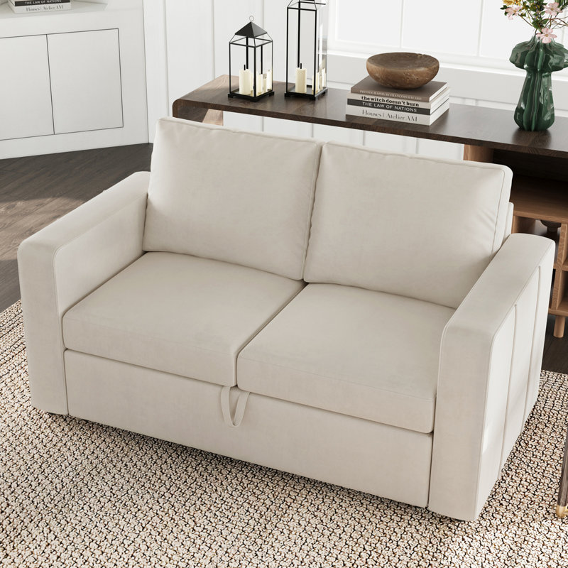 Canapé avec rangement Rafael, Velours beige