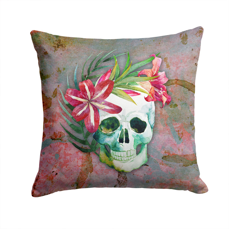 Coussin intérieur/extérieur à fleurs crâne, 14 po x 14 po