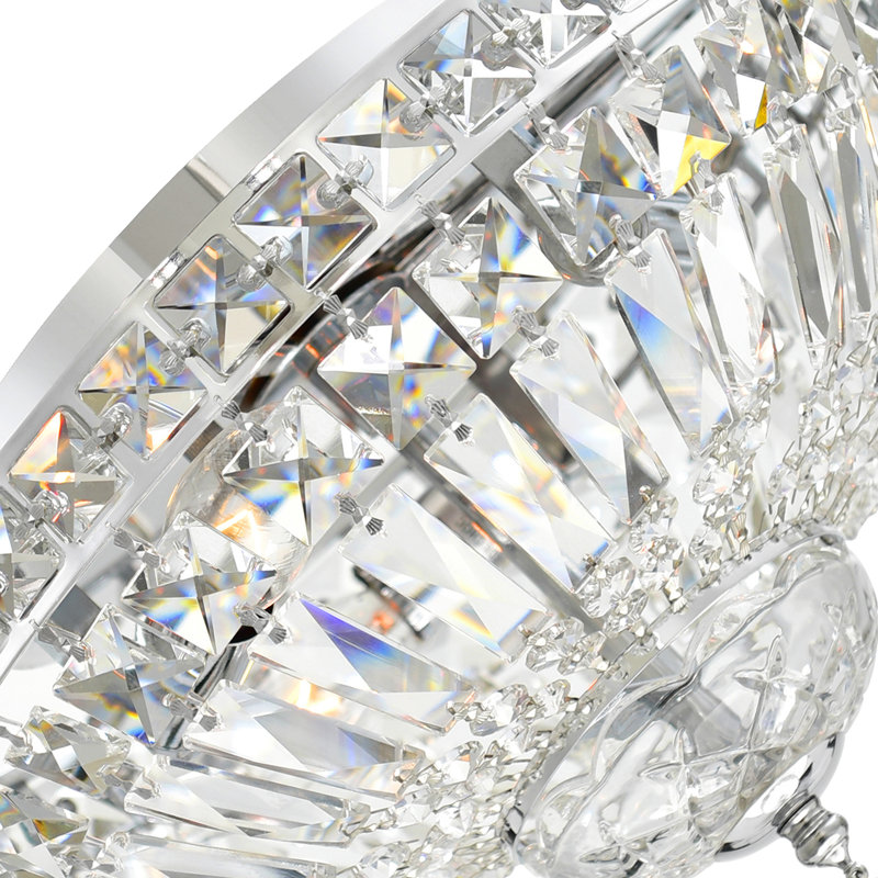3 Light Flush Mount Ceiling Light – Wide Chrome Finish with Crystal Accents, Bright Ambient Lighting for Hallway, Kitchen, or Bedroom
