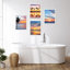 «Coastal Palm Tree Beach Ocean Sea Sunset», ensemble de 4 impressions murales multicolores encadrées sur papier-93012053-93012056