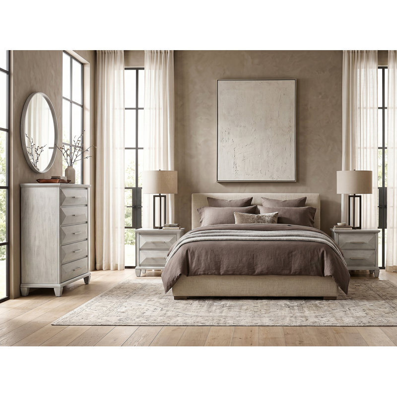 Pasha Transistional 3 Pieces Bedroom Set, 3 Pcs: Chest, 2 Nightstands, Antique White