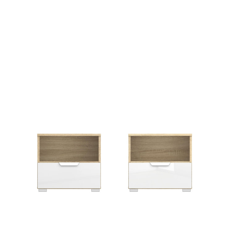 Aditio 1 Drawer Bedside Table, Oak sonoma/High-gloss white