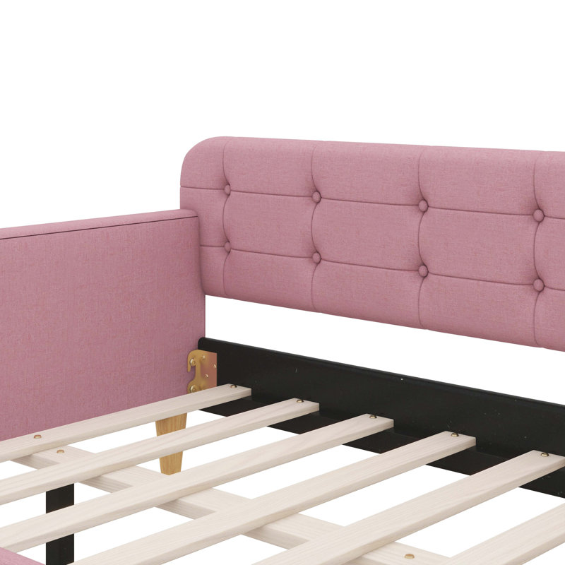 Lit de jour sur pieds avec revêtement en tissu, Rose