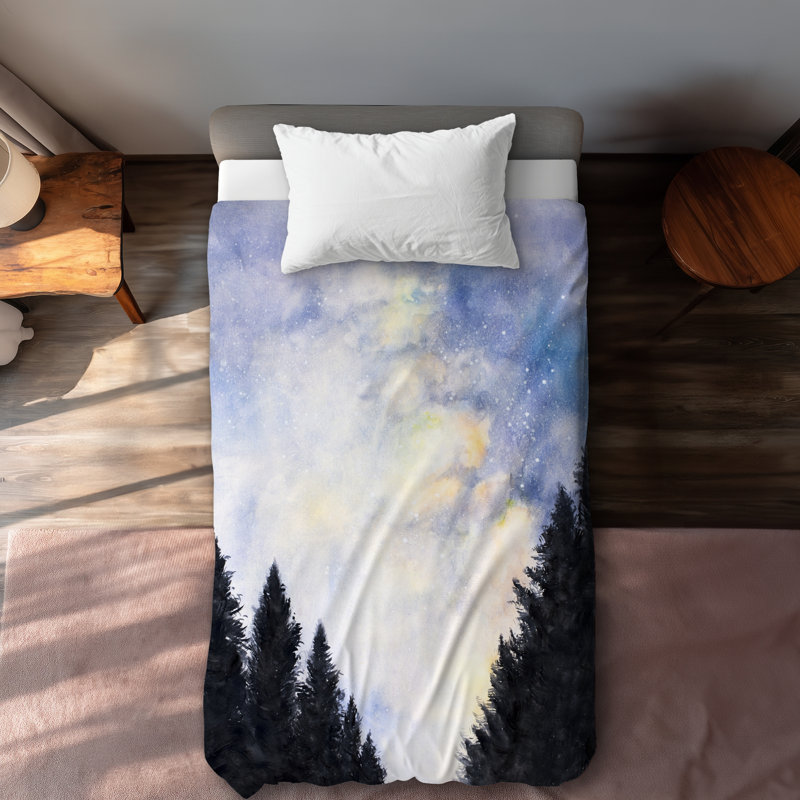 Starry Sky in Forest Duvet Cover | Bedroom Trees Decor