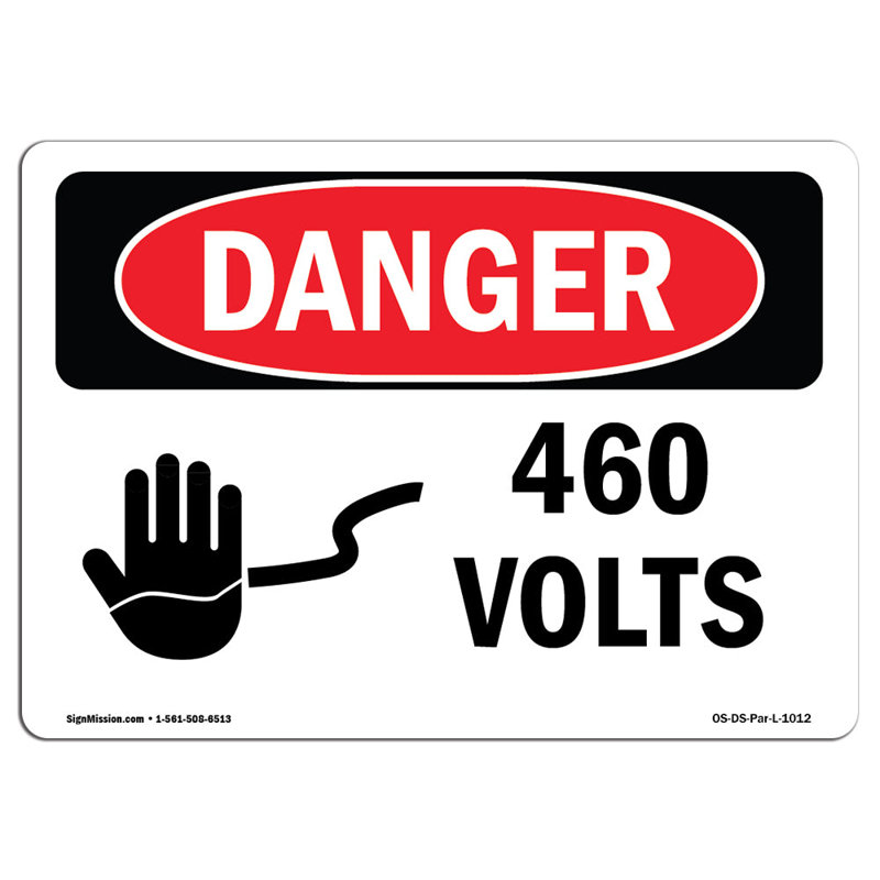 Enseigne en aluminium 460 volts 12 x 18, H 12 po x l 18 po x P 0,1 po