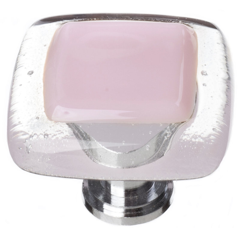 Square Knob, Pink, Satin Nickel