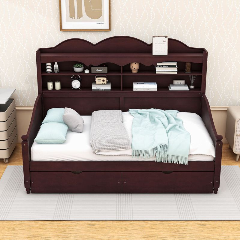Twin Wooden Daybed with Storage and Hidden Drawers, Espresso