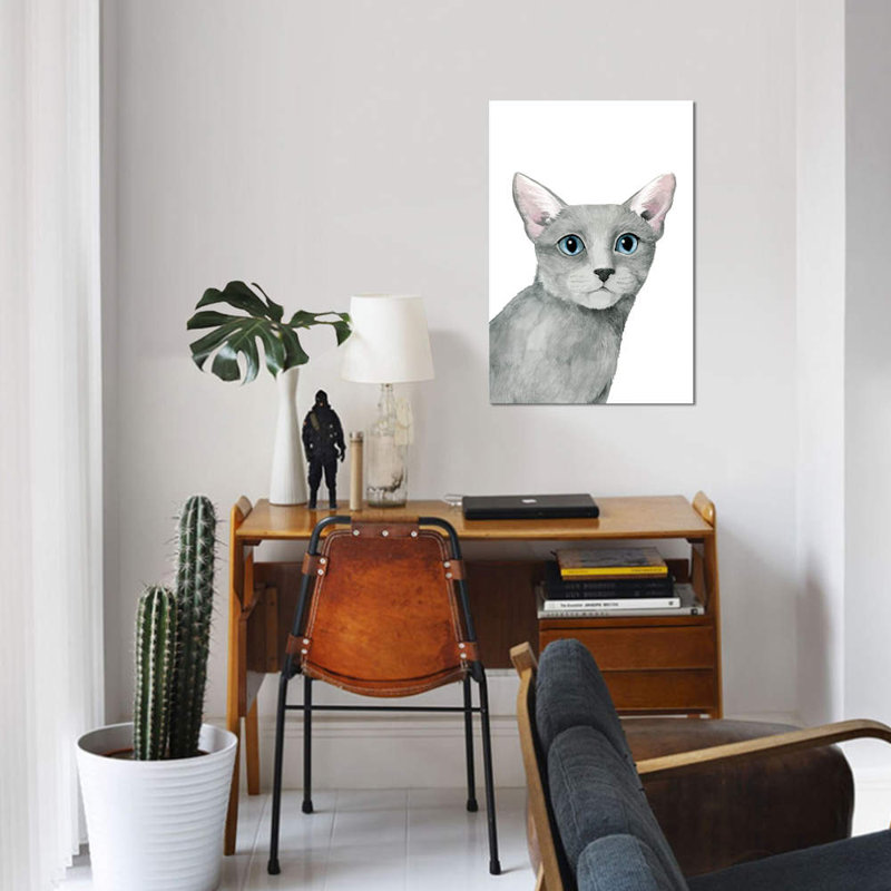 « cat portrait i », impression sur toile, H 26 po x l 18 po x P 1,5 po, Toile tendue, Pas de tapis