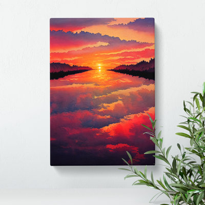Watercolour Sunset Lake No.5 - Wrapped Canvas